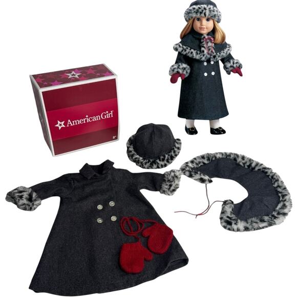 American Girl Doll Nellie Holiday Coat Hat & Mittens Faux Fur Animal Print Box - Picture 2 of 11